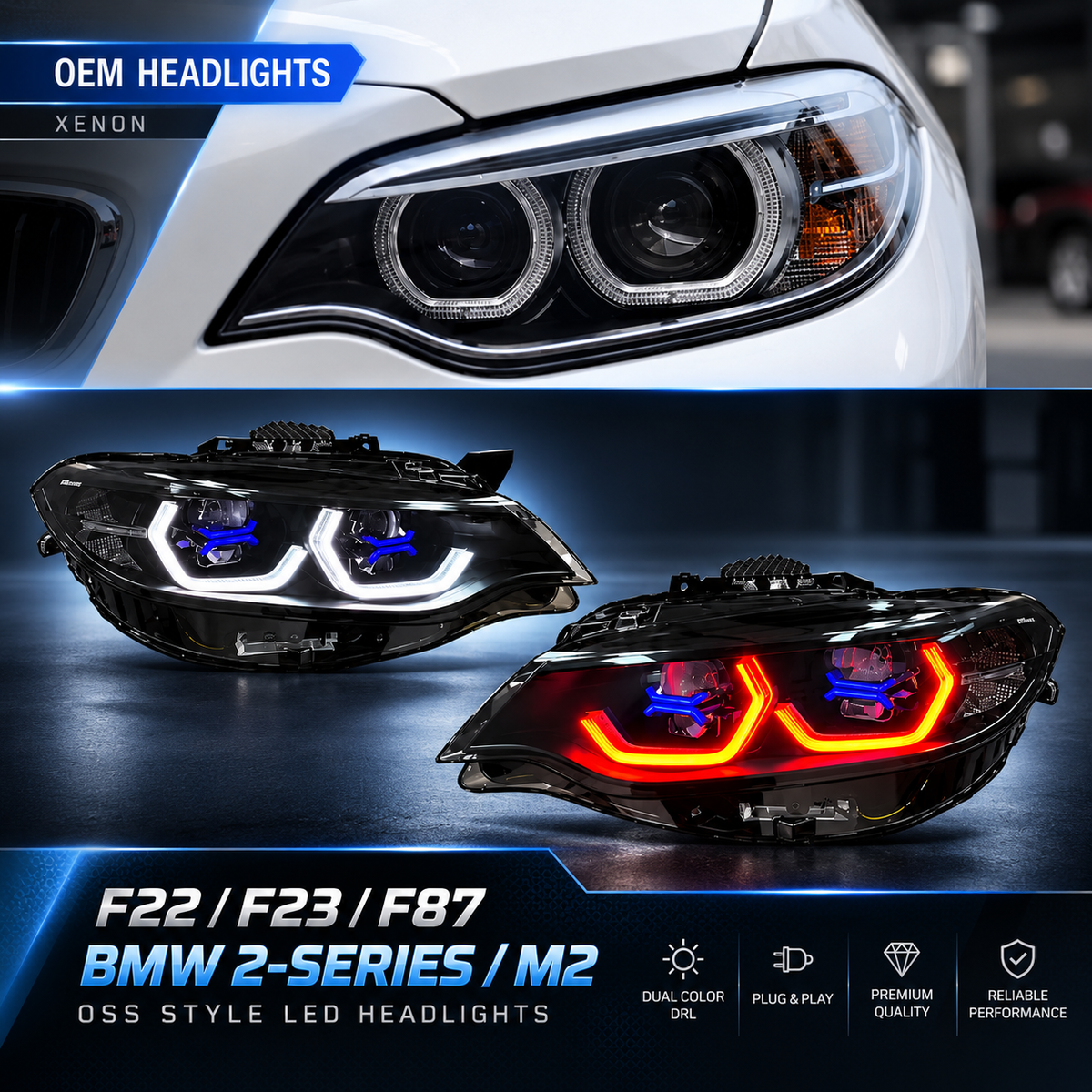 2014-2021 BMW 2-Series/M2 OSS Style LED Headlights | F22/F23/F87