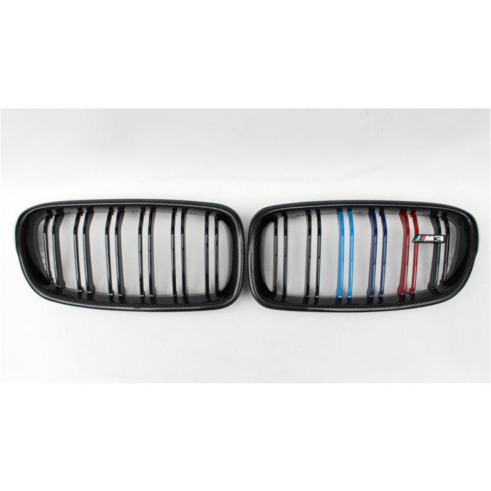 2014-2021 Bmw M3/m4 Kidney Grilles | F80/f82/f83 Carbon Fiber With M Stripe M3