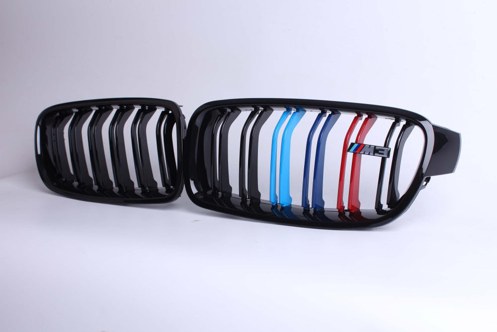 2014-2021 Bmw M3/m4 Kidney Grilles | F80/f82/f83 Gloss Black With M Stripe M3