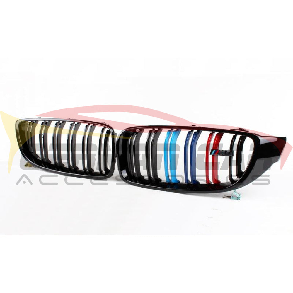 2014-2021 Bmw M3/m4 Kidney Grilles | F80/f82/f83 Gloss Black With M Stripe M4