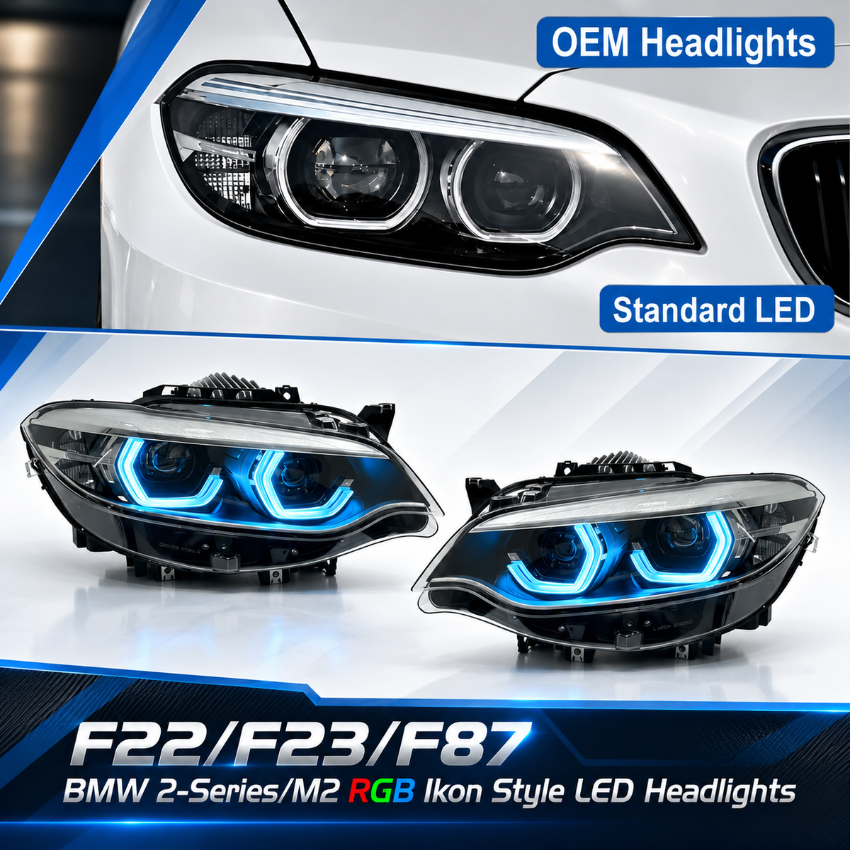 2014-2021 BMW 2-Series RGB Ikon Style LED Headlights | F22/F23/F87