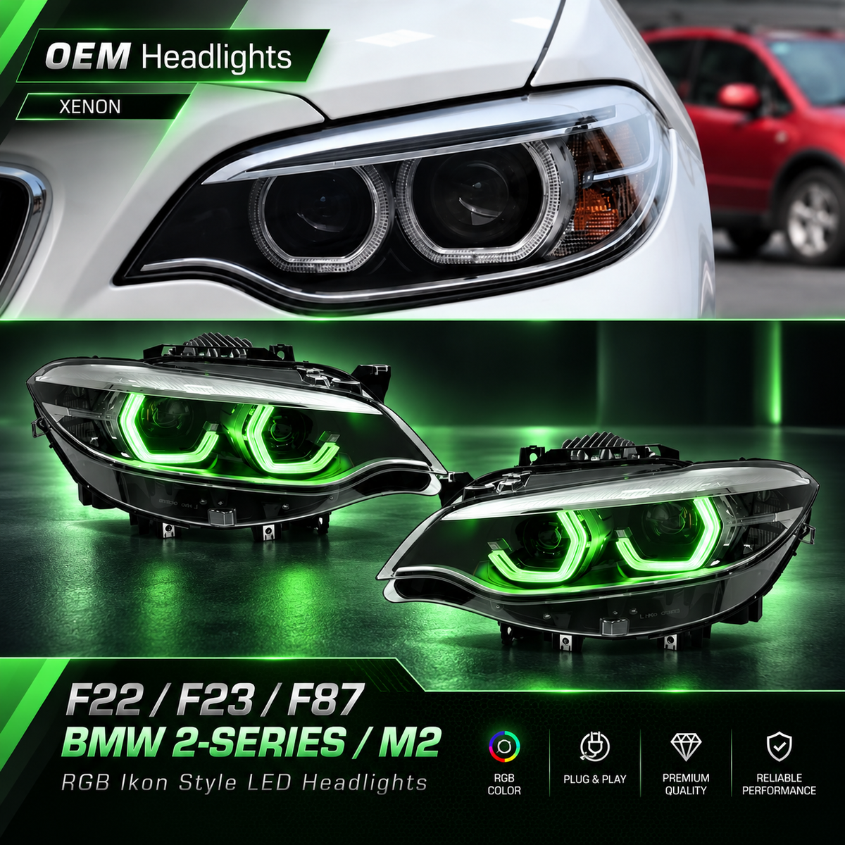 2014-2021 BMW 2-Series RGB Ikon Style LED Headlights | F22/F23/F87