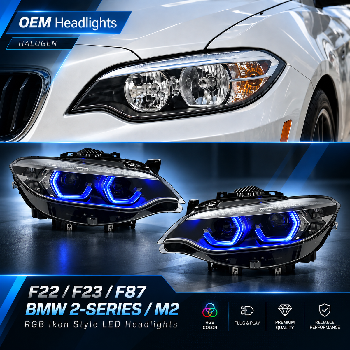2014-2021 BMW 2-Series RGB Ikon Style LED Headlights | F22/F23/F87