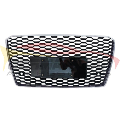 2015-2018 Audi Rs Style Honeycomb Grille | D4 A8/S8 Chrome Silver Frame Black Mesh Front Grilles