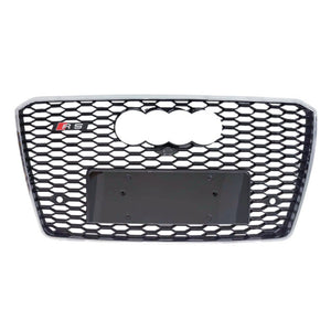 2015-2018 Audi Rs Style Honeycomb Grille | D4 A8/S8 Chrome Silver Frame Black Net With Emblem /