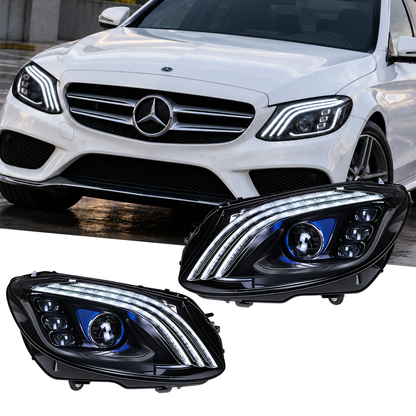 2015-2018 Mercedes-Benz C-Class Triple-Track Style LED Headlights | W205 Pre-Facelift