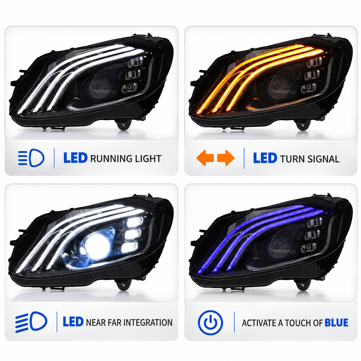 2015-2018 Mercedes-Benz C-Class Triple-Track Style LED Headlights | W205 Pre-Facelift