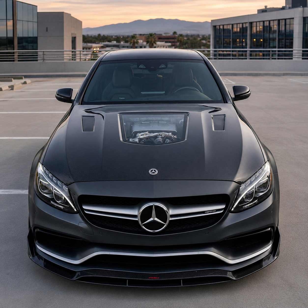 2015-2023 Mercedes C63 AMG Glass Engine Cover V2 Carbon Fiber Hood | W205