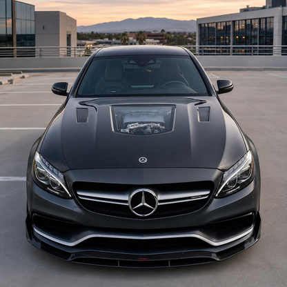2015-2023 Mercedes C63 AMG Glass Engine Cover V2 Carbon Fiber Hood | W205