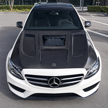 2015-2023 Mercedes C-Class/C43 AMG Glass Engine Cover V2 Carbon Fiber Hood | W205
