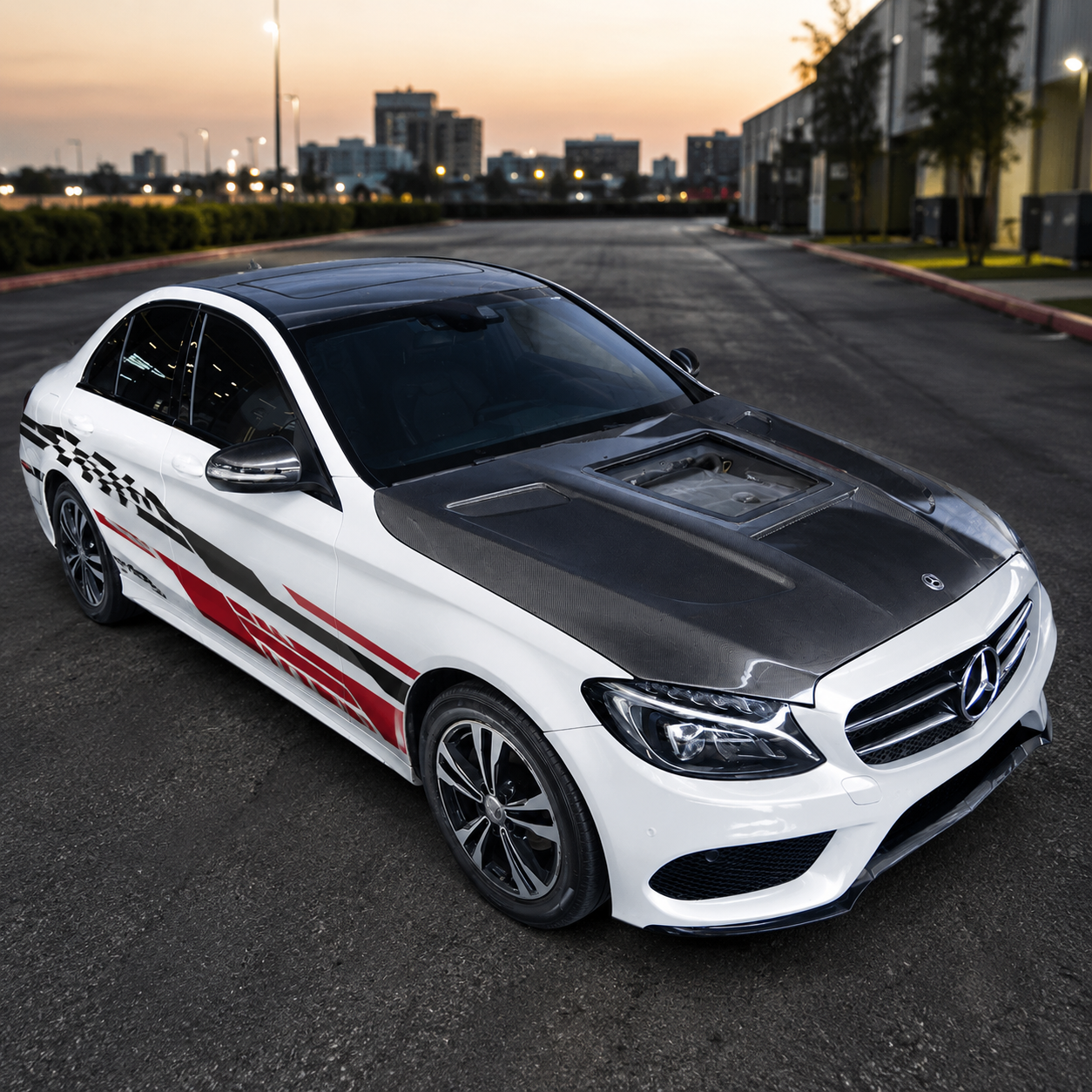 2015-2023 Mercedes C-Class/C43 AMG Glass Engine Cover V2 Carbon Fiber Hood | W205