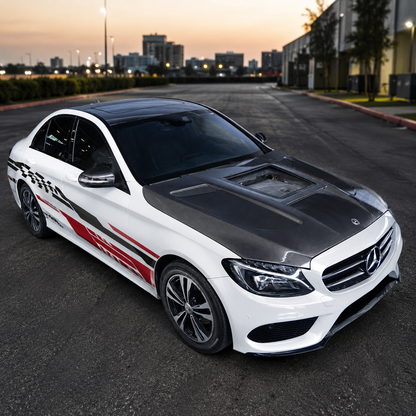 2015-2023 Mercedes C-Class/C43 AMG Glass Engine Cover V2 Carbon Fiber Hood | W205