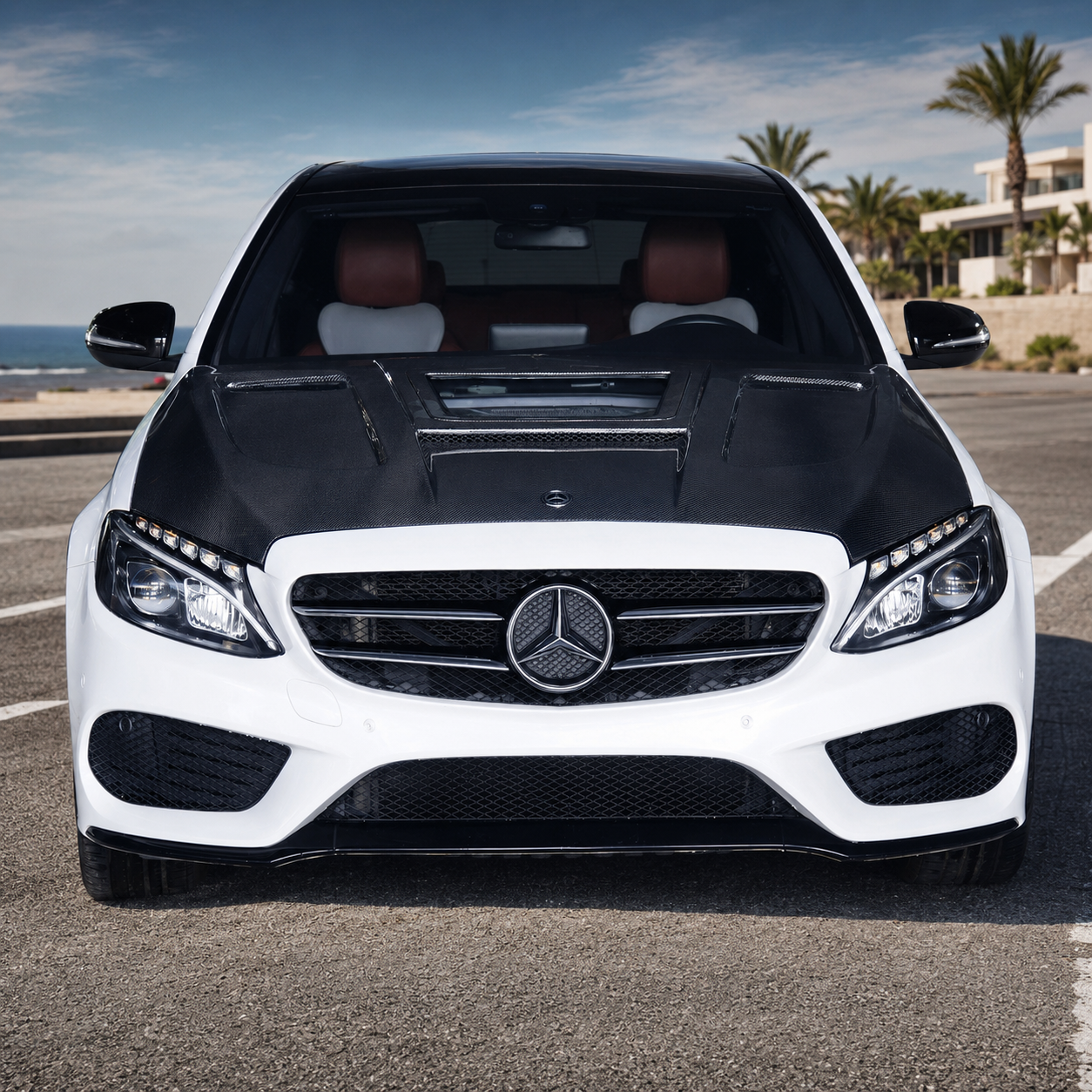 2015-2023 Mercedes C-Class/C43 AMG Glass Engine Cover V2 Carbon Fiber Hood | W205