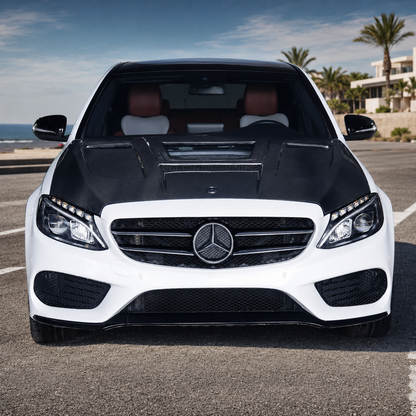 2015-2023 Mercedes C-Class/C43 AMG Glass Engine Cover V2 Carbon Fiber Hood | W205