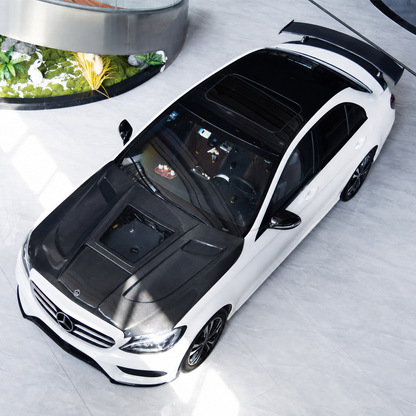 2015-2023 Mercedes C-Class/C43 AMG Glass Engine Cover V2 Carbon Fiber Hood | W205