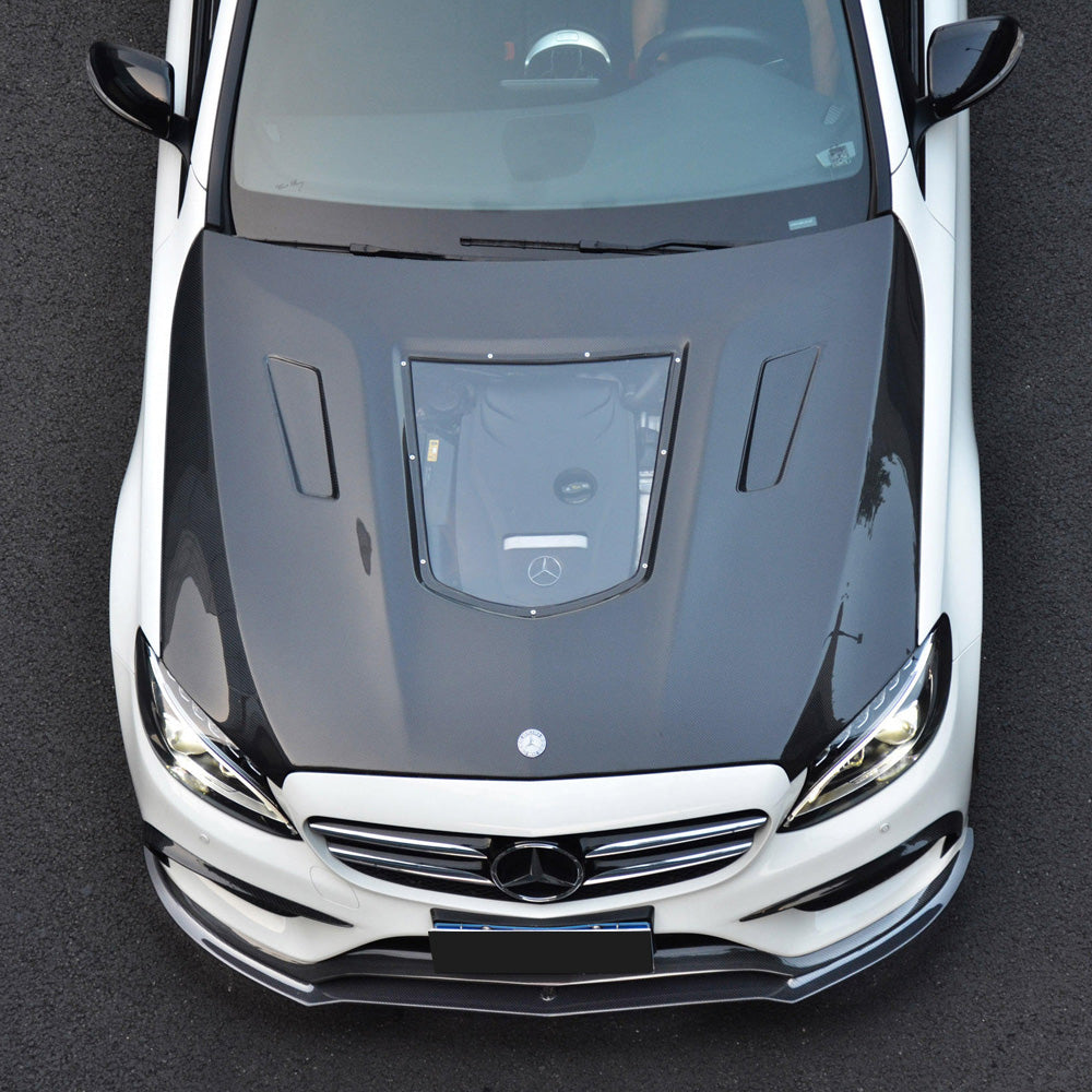 2015-2023 Mercedes C-Class/C43 AMG Glass Engine Cover V3 Style Carbon Fiber Hood | W205