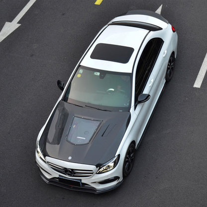 2015-2023 Mercedes C-Class/C43 AMG Glass Engine Cover V3 Style Carbon Fiber Hood | W205
