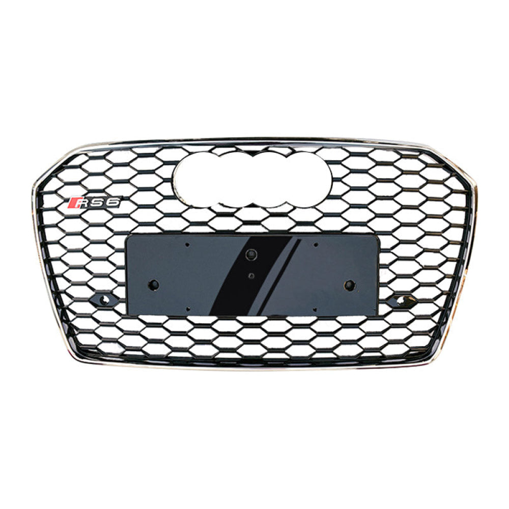 2016-2018 Audi Rs6 Honeycomb Grille | C7.5 A6/s6 Chrome Silver Frame Black Net With Emblem / Yes