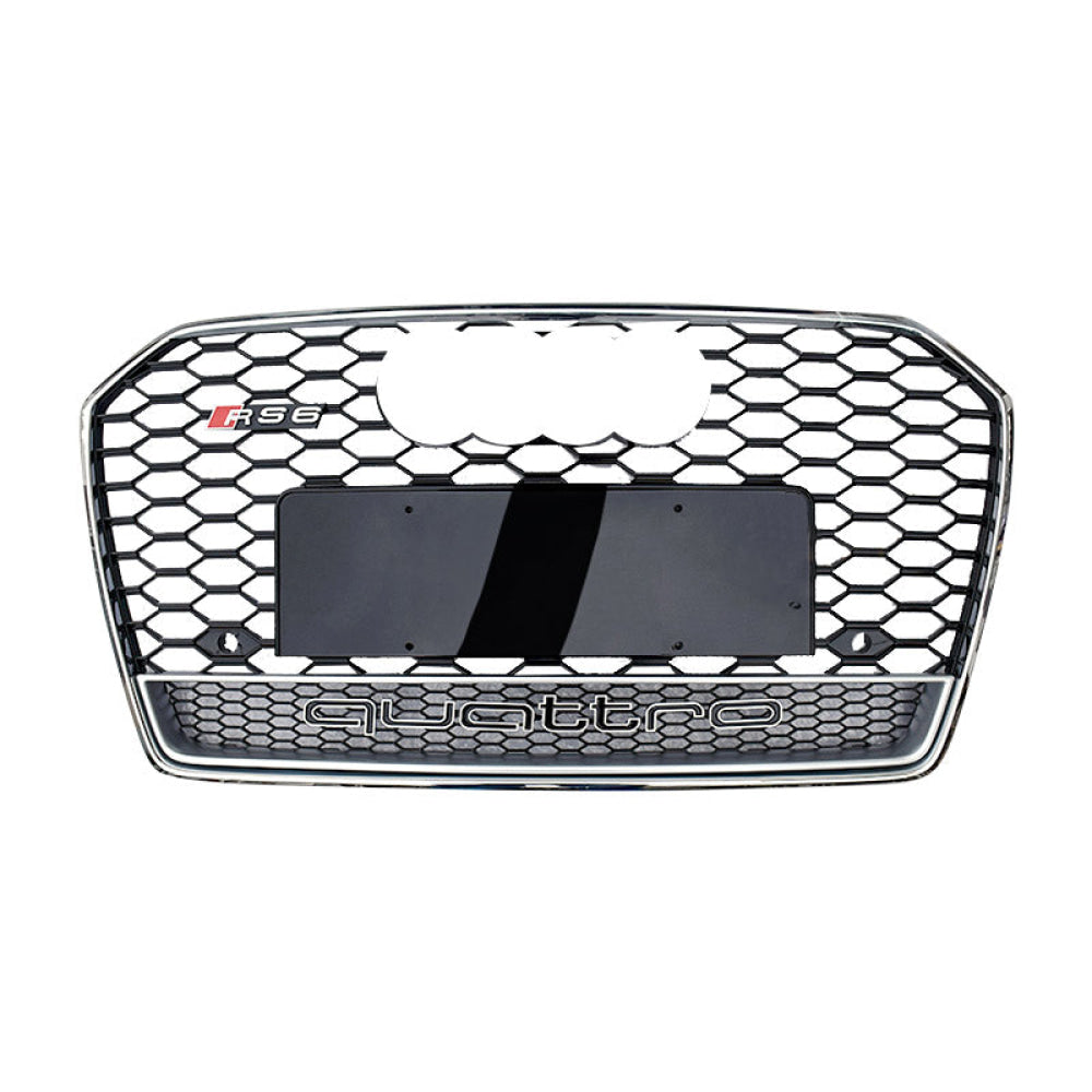 2016-2018 Audi Rs6 Honeycomb Grille With Quattro In Lower Mesh | C7.5 A6/s6 Chrome Silver Frame