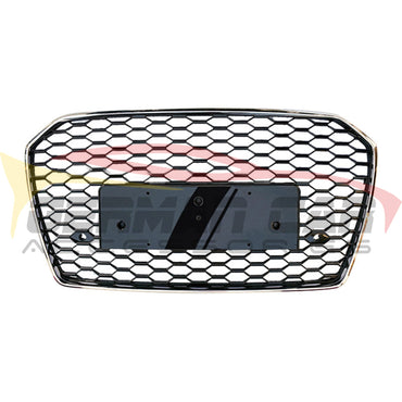 2016-2018 Audi Rs6 Style Honeycomb Grille | C7.5 A6/S6 Chrome Silver Frame Black Mesh / Yes Front