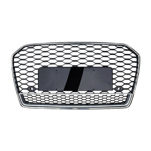 2016-2018 Audi Rs6 Style Honeycomb Grille With Lower Mesh | C7.5 A6/S6 Chrome Silver Frame Black /