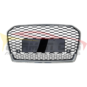 2016-2018 Audi Rs6 Style Honeycomb Grille With Lower Mesh | C7.5 A6/S6 Chrome Silver Frame Black /