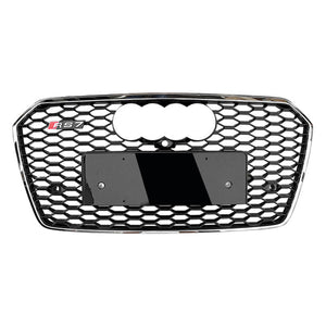 2016-2018 Audi Rs7 Honeycomb Grille | C7.5 A7/s7 Chrome Silver Frame Black Net With Emblem / Yes