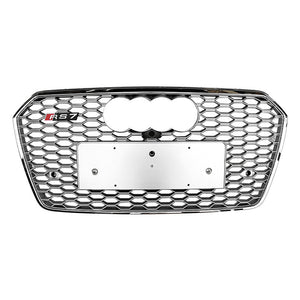 2016-2018 Audi Rs7 Honeycomb Grille | C7.5 A7/s7 Chrome Silver Frame Net With Emblem / Yes Front