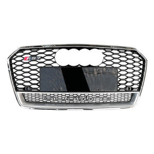 2016-2018 Audi Rs7 Honeycomb Grille With Quattro In Lower Mesh | C7.5 A7/s7 Chrome Silver Frame