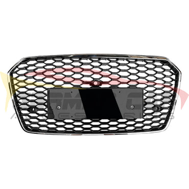 2016-2018 Audi Rs7 Style Honeycomb Grille | C7.5 A7/S7 Chrome Silver Frame Black Mesh / Yes Front