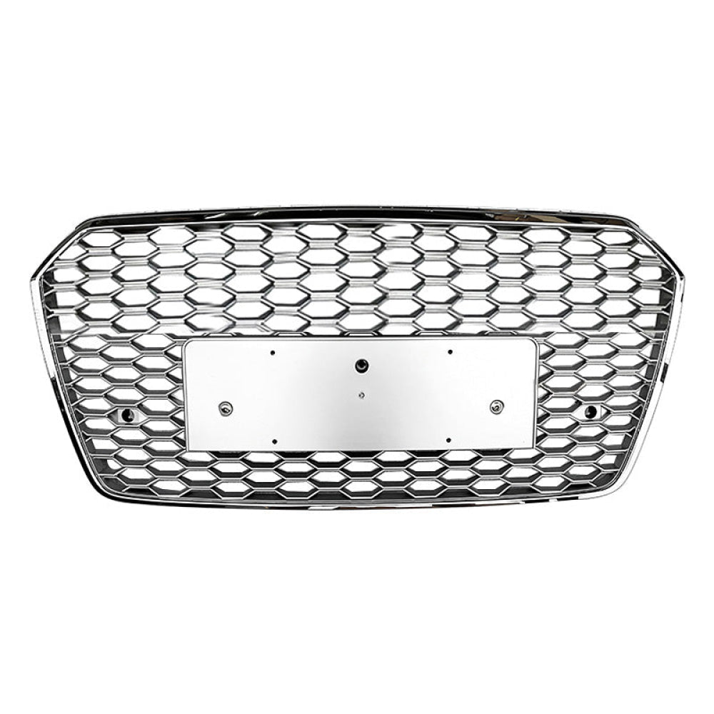 2016-2018 Audi Rs7 Style Honeycomb Grille | C7.5 A7/S7 Chrome Silver Frame Mesh / Yes Front Camera