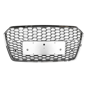 2016-2018 Audi Rs7 Style Honeycomb Grille | C7.5 A7/S7 Chrome Silver Frame Mesh / Yes Front Camera