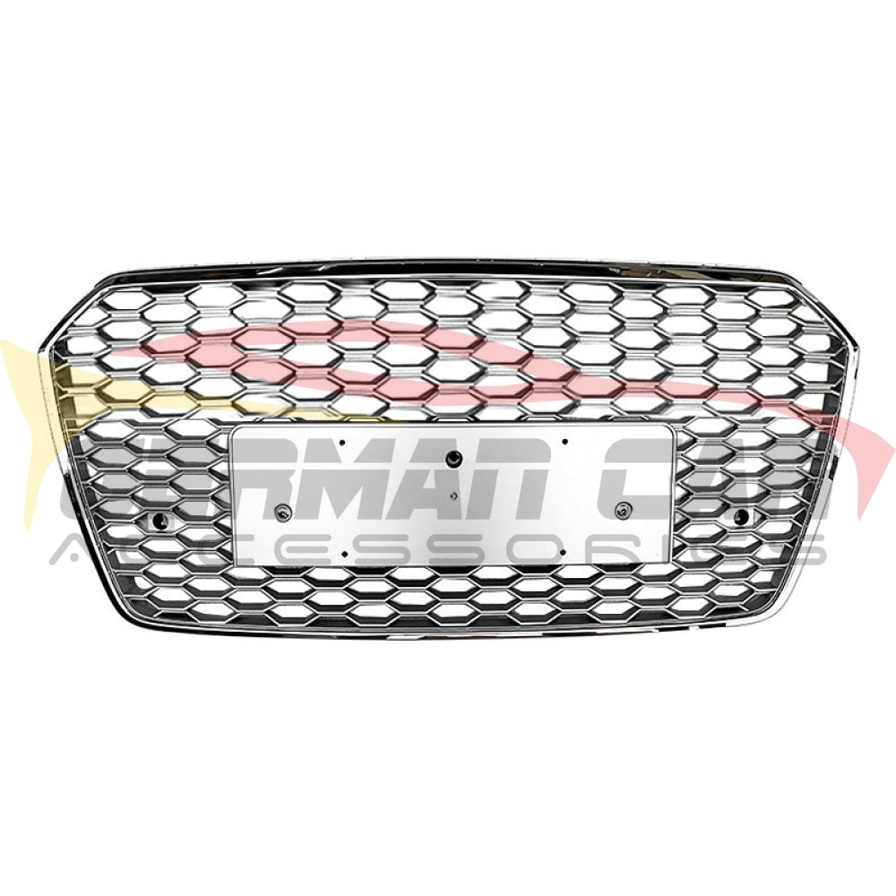 2016-2018 Audi Rs7 Style Honeycomb Grille | C7.5 A7/S7 Chrome Silver Frame Mesh / Yes Front Camera
