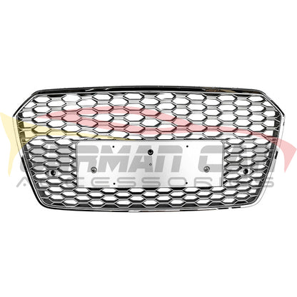 2016-2018 Audi Rs7 Style Honeycomb Grille | C7.5 A7/S7 Chrome Silver Frame Mesh / Yes Front Camera