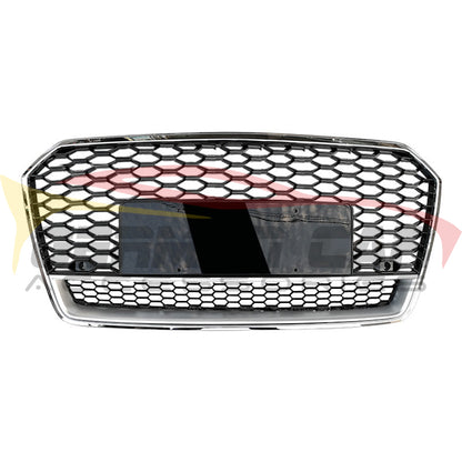 2016-2018 Audi Rs7 Style Honeycomb Grille With Lower Mesh | C7.5 A7/S7 Chrome Silver Frame Black /
