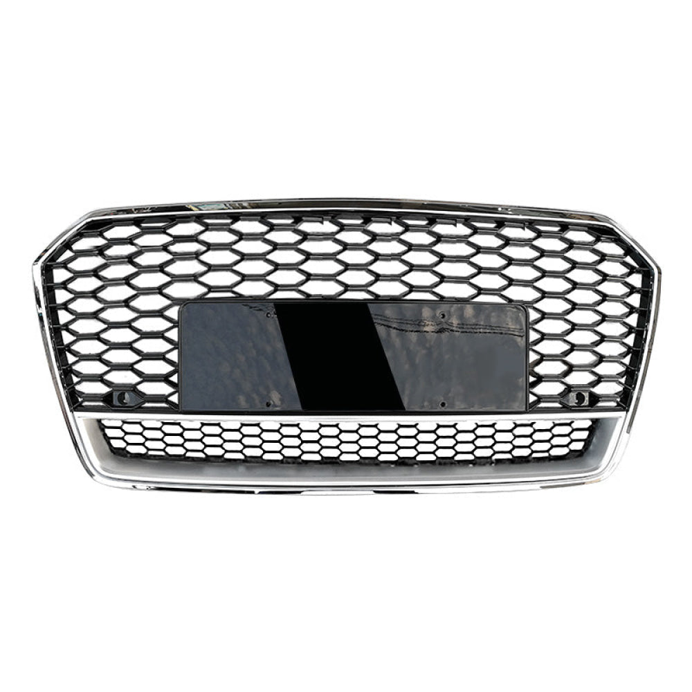 2016-2018 Audi Rs7 Style Honeycomb Grille With Lower Mesh | C7.5 A7/S7 Chrome Silver Frame Black /