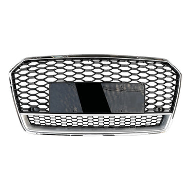 2016-2018 Audi Rs7 Style Honeycomb Grille With Lower Mesh | C7.5 A7/S7 Chrome Silver Frame Black /