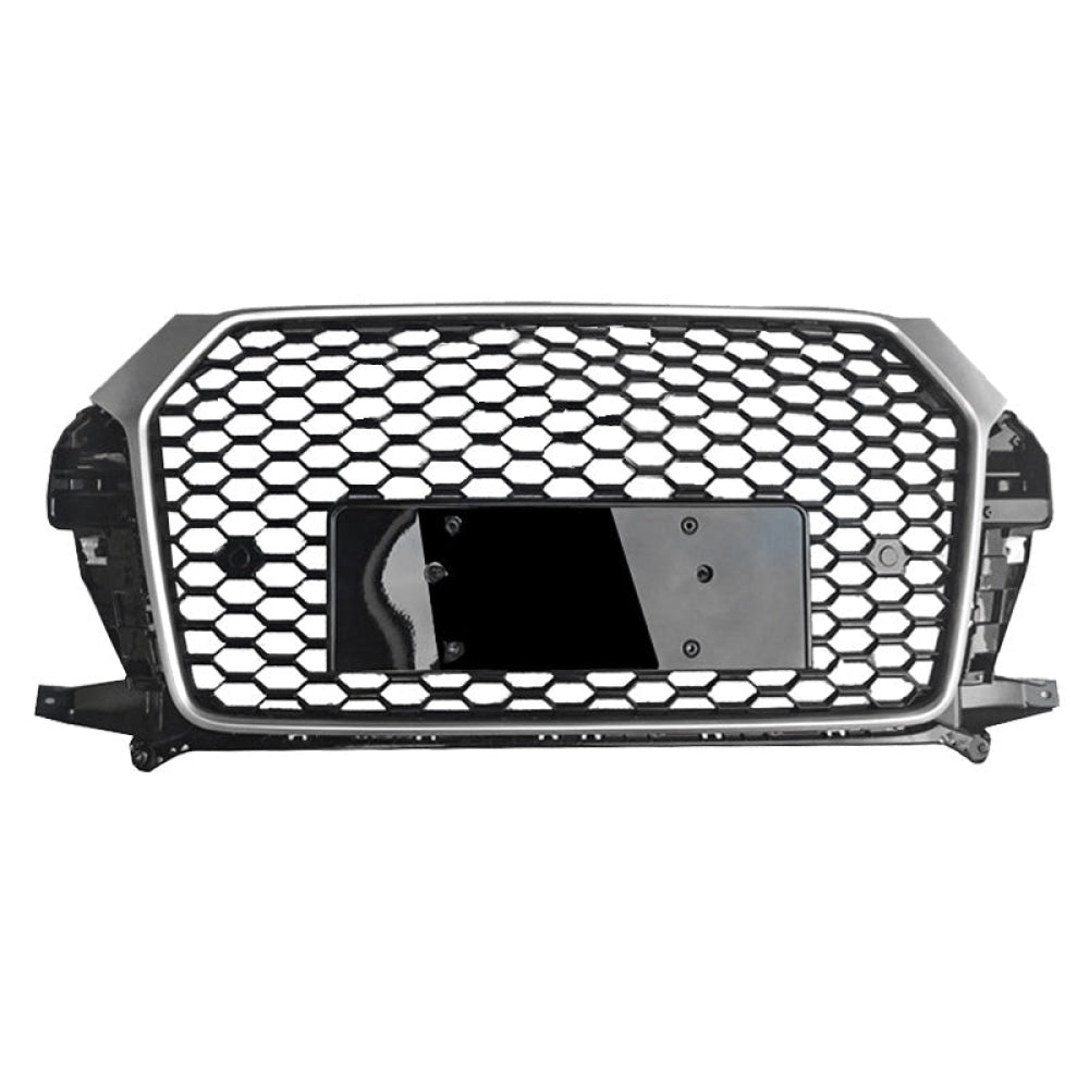 2016-2019 Audi Rsq3 Style Honeycomb Grille | 8U.5 Q3/Sq3 Silver Frame Black Mesh Front Grilles