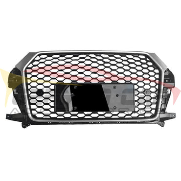 2016-2019 Audi Rsq3 Style Honeycomb Grille | 8U.5 Q3/Sq3 Silver Frame Black Mesh Front Grilles