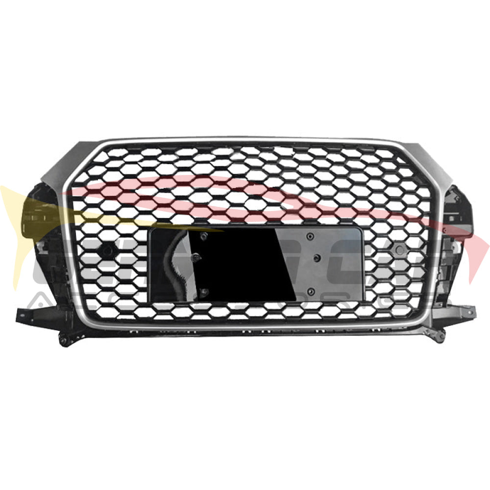 2016-2019 Audi Rsq3 Style Honeycomb Grille | 8U.5 Q3/Sq3 Silver Frame Black Mesh Front Grilles