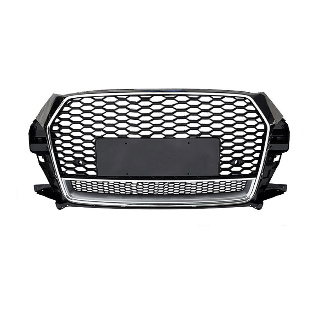 2016-2019 Audi Rsq3 Style Honeycomb Grille With Lower Mesh | 8U.5 Q3/Sq3 Silver Frame Black Front