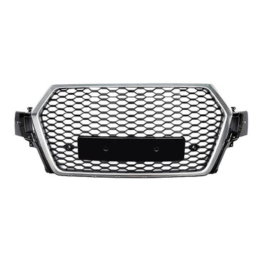 2016-2019 Audi Rsq7 Style Honeycomb Grille | 4M Q7/Sq7 Silver Frame Black Mesh / Yes Front Camera