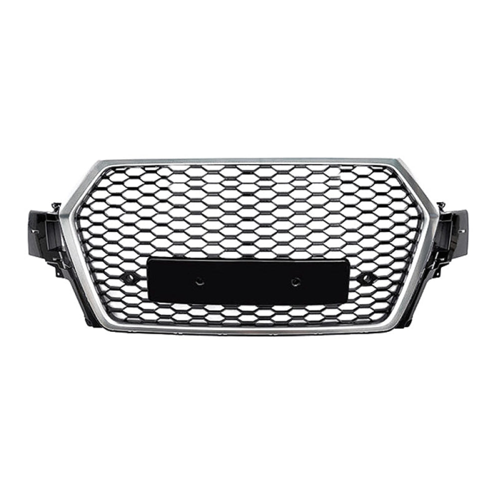 2016-2019 Audi Rsq7 Style Honeycomb Grille | 4M Q7/Sq7 Silver Frame Black Mesh / Yes Front Camera