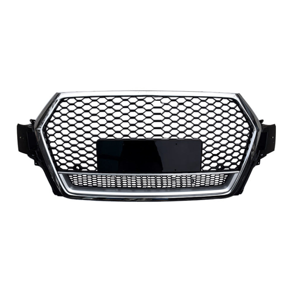 2016-2019 Audi Rsq7 Style Honeycomb Grille With Lower Mesh | 4M Q7/Sq7 Chrome Silver Frame Black /