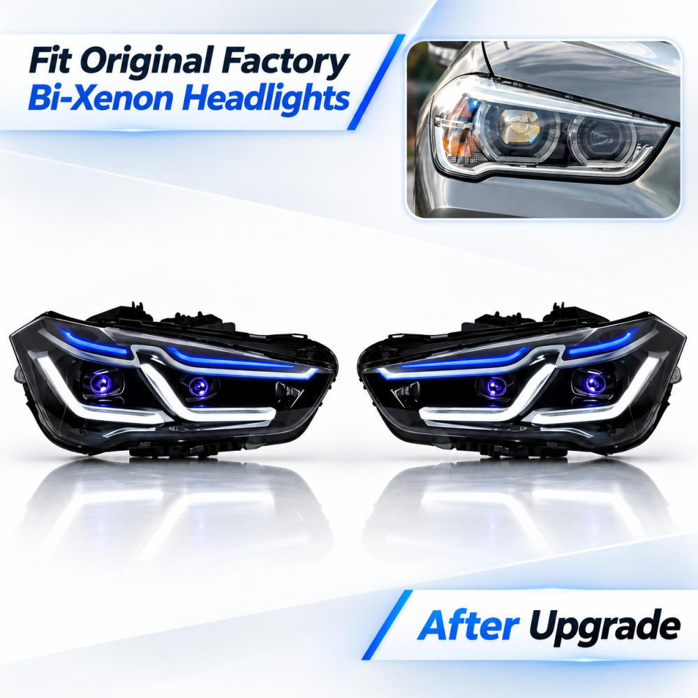 2017-2019 BMW X1 Laser Ikon Style LED Headlights | F48 Pre-LCI - Standard Bi-Xenon Headlights 2017-2019 - Headlights