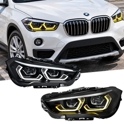 2016-2019 BMW X1 Yellow-White DRL LED Headlights | F48 Pre-LCI - Headlights