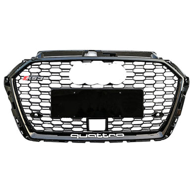 2017-2020 Audi Rs3 Honeycomb Grille | 8V.5 A3/s3 Black Frame Net With Emblem With Acc / Chrome