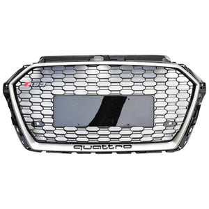 2017-2020 Audi Rs3 Honeycomb Grille | 8V.5 A3/s3 Silver Frame Black Net All Mesh No Emblem /