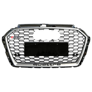 2017-2020 Audi Rs3 Honeycomb Grille | 8V.5 A3/s3 Silver Frame Black Net With Emblem / Chrome