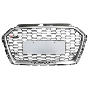 2017-2020 Audi Rs3 Honeycomb Grille | 8V.5 A3/s3 Silver Frame Net All Mesh No Emblem /